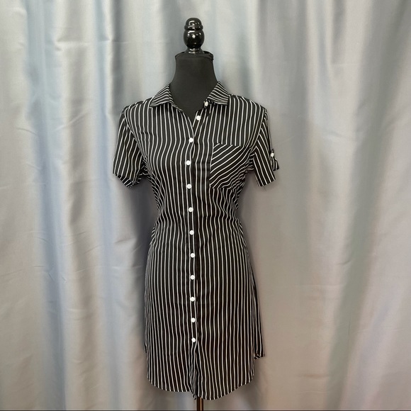 Motion- Black & white stripped collard dress - Picture 2 of 5